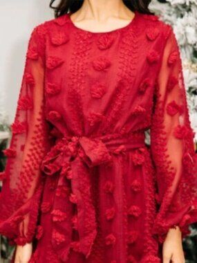 A. Calin by Flying Tomato Chic Wine Red Floral Long Sleeve Dress with Belt